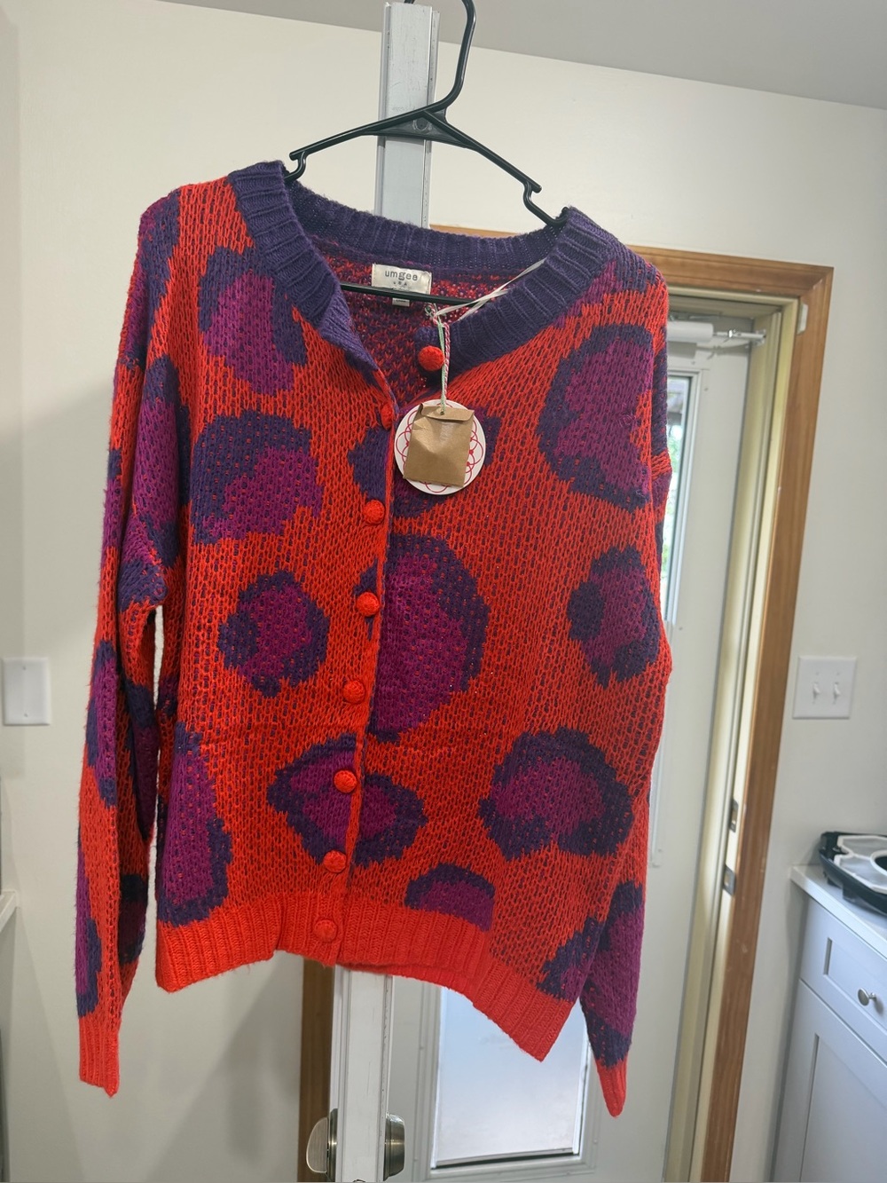 Red & Purple Patterned Knit Cardigan